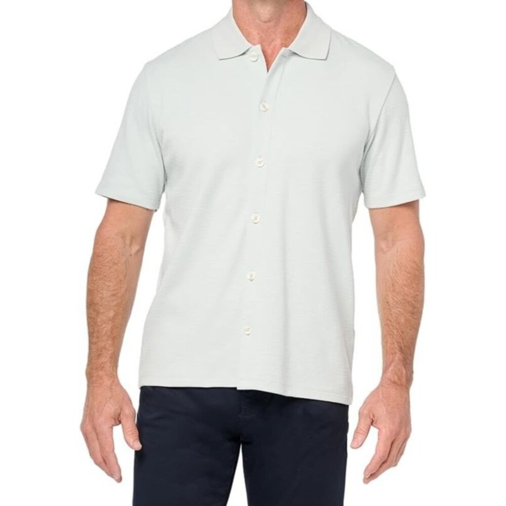 VINCE Shirt Mens XL Hillside Blue Button Up Variegated Jacquard Knit $195